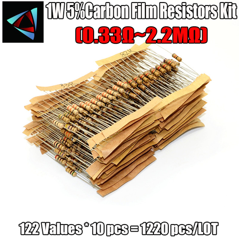 1220 pièces/ensemble 122 valeurs 0.33R-2.2 Kit de résistance MOhm 1W 5% résistance de Film de carbone Kit assorti ► Photo 1/3