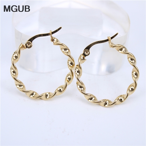 MGUB-boucles d'oreilles rondes de grande taille pour femmes, taille 15mm-70mm, couleur or, tordues, vente en gros ► Photo 1/6