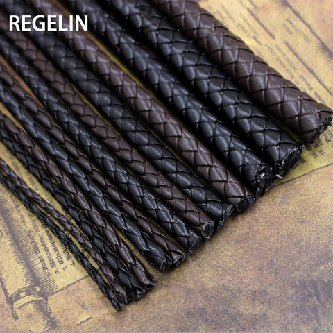 REGELIN – Bracelet en cuir PU tressé marron, 5 mètres, 3/4/5/6mm, cordon rond en cuir, corde, bricolage, fabrication de bracelets ► Photo 1/2
