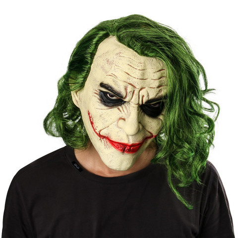 Joker masque film Batman le chevalier noir Cosplay horreur effrayant Clown masque avec cheveux verts perruque Halloween Latex masque déguisement de fête ► Photo 1/6