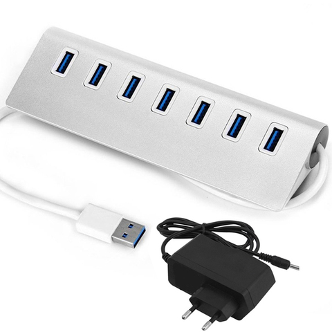 Concentrateur USB 3.0 à 7 Ports, avec adaptateur d'alimentation, haute vitesse, 5Gbps, pour ordinateur portable, accessoires PC ► Photo 1/6