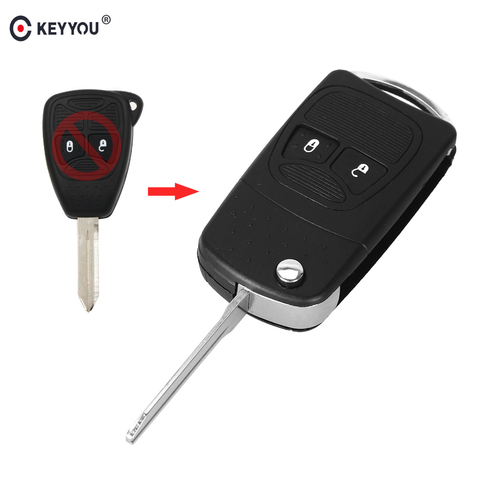 KEYYOU – coque de clé télécommande pliable à 2 boutons, étui pour clé de voiture, pour Chrysler 300C, Jeep Dodge Compass Wrangler Patriot Fob ► Photo 1/6