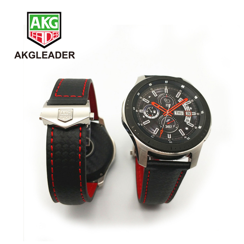 AKGLEADER – bracelet de montre en cuir véritable, Fiber de carbone, pour Samsung Galaxy Watch 46/42mm Gear S3 Classic Frontier Huawei GT 22mm ► Photo 1/6