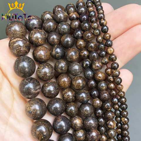 Perles en pierre de Bronzite naturelle, rondes, grosses, pour la fabrication de bijoux, de collier Bracelets à faire soi-même, choix de tailles 4, 6, 8, 10 et 12mm ► Photo 1/6