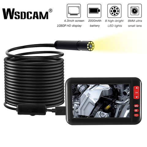 Wsdcam-caméra Endoscope F200 de 2M/5M/10M 8mm, HD 1080P avec écran de 4.3 pouces, 2000mAh, 8 lumière LED, caméra Endoscope d'inspection ► Photo 1/6