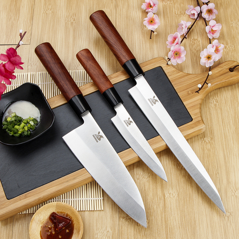 BIGSUNNY-couteau à Sushi Sashimi, couteau à trancher allemand en acier inoxydable, manche en bois de Rose, utilitaire Yanagiba / 7 