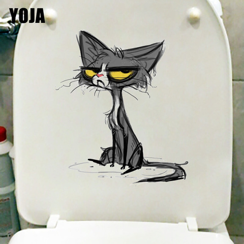 YOJA-autocollants de siège de toilette 18.9x22.5CM, décoration murale de la salle de bain et drôle, autocollant chat en colère, T1-0152 ► Photo 1/6
