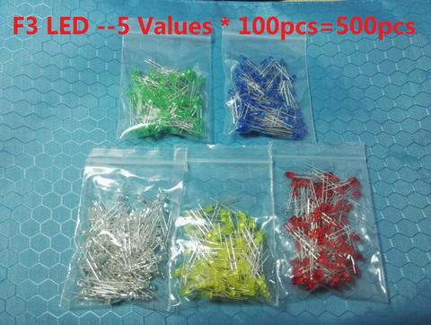 Diodes électroluminescentes F3 F5, kit de diodes électroluminescentes, 5 valeurs * 100 pièces = 500 pièces, 3MM 5MM, blanc, rouge, vert, bleu, jaune, 5 couleurs ► Photo 1/2