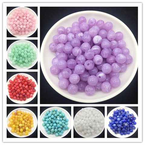 Perles à effets nuages acryliques de 6, 8 et 10mm, vente en gros, perles rondes, amples, espaceurs, bricolage ► Photo 1/2