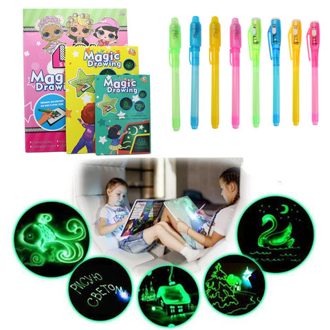 1PC A4 A5 LED lumineux planche à dessin magique dessiner avec lumière-Fun Fluorescent stylo Graffiti Doodle dessin tablette jouet éducatif ► Photo 1/6