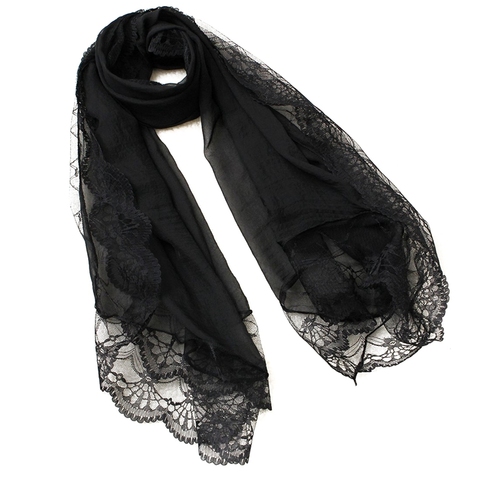 Femme foulards en mousseline de soie dentelle écharpe foulard noir ► Photo 1/2