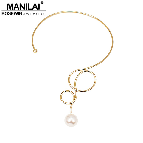 MANILAI-collier ras du cou pour femmes, Imitation de perles, accessoires en alliage géométrique, grand Design, bijoux ► Photo 1/6