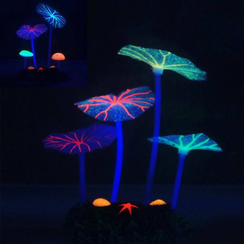 Nouveau corail artificiel Fluorescent brillant Lotus feuille champignon pierres lumineuses Aquariums aquarium lumineux décor accessoires ► Photo 1/6