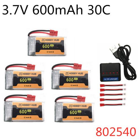 Batterie Lipo 3.7V 600mAh 30C 802540 pour SYMA X5HW X5HC X5UC X5UW, ensemble de prise et chargeur ► Photo 1/4