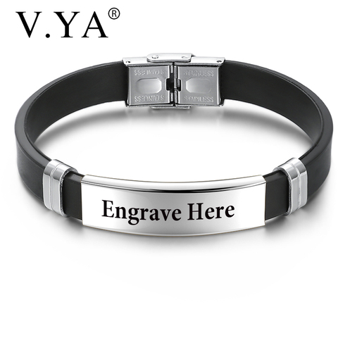 V.YA – Bracelets simples en acier inoxydable pour hommes, nouveau Style, bracelet en Silicone noir gravé au Laser, cadeau, livraison directe ► Photo 1/6