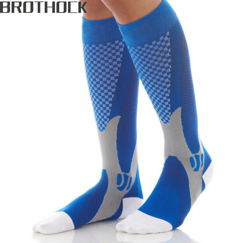 Brothock-bas de Compression, chaussettes de football, course à pied, basket-ball, en Nylon, Anti-gonflage, extensibles, pour les sports de plein air ► Photo 1/6