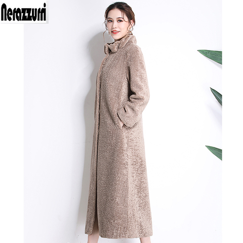 Nerazzurri Winter faux fur coat women 2022 new fashion casual warm extra long fake lamb fur overcoat plus size outwear 5xl 6xl ► Photo 1/6