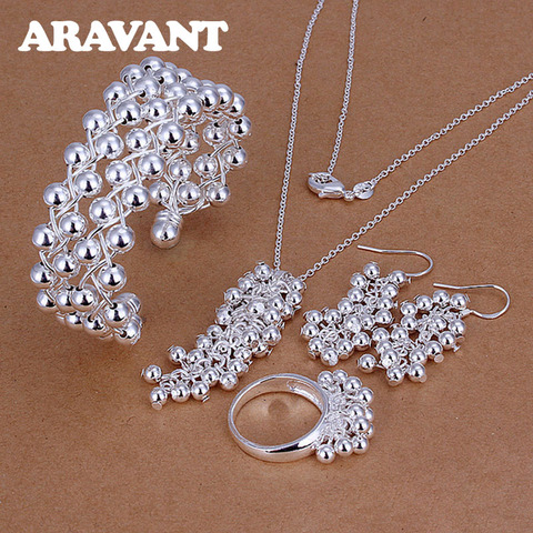 Ensemble de bijoux en argent 925 pour femmes, collier, Bracelet, bague, boucles d'oreilles pendantes, perles de raisin, cadeaux de mariage ► Photo 1/6