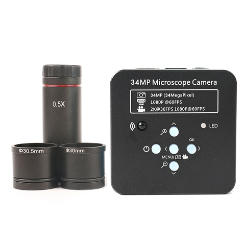 Eakins-Microscope vidéo numérique 2K 34mp HD 1080P 60fps HDMI USB, carte TF, + adaptateur oculaire 0,5 x, anneau 30mm/30.5m ► Photo 1/6
