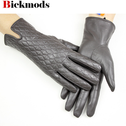 Gants à écran tactile pour femmes | Gants en cuir de mouton, mode broderie style doublure en cachemire, gants chauds d'automne et d'hiver, nouvelle collection ► Photo 1/6