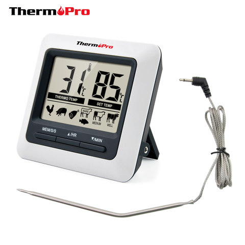 ThermoPro – thermomètre numérique de cuisson de la viande TP04, grand écran LCD, pour griller, four, BBQ, fumeur avec sonde en acier inoxydable ► Photo 1/6