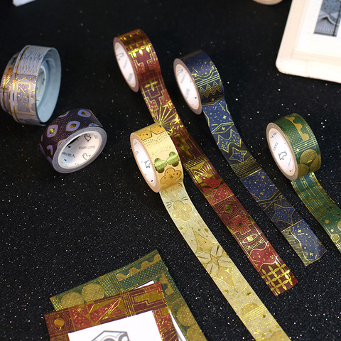 1 pièces or estampage conte de fées japonais Washi ruban Scrapbooking outils Papelaria ruban de masquage décoratif Lot 15mm * 10m JD115 ► Photo 1/5
