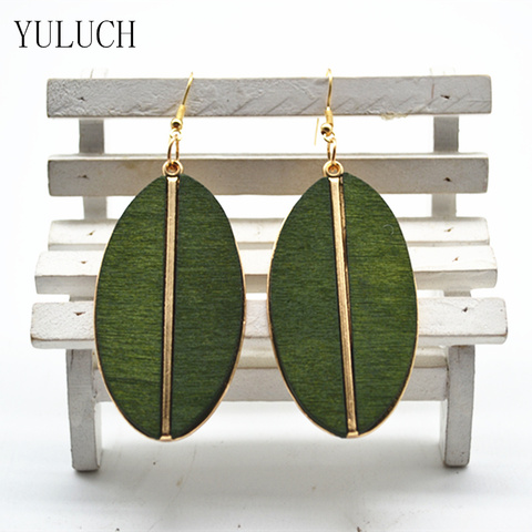 2017 Nouveau Design Femme de Boucles D'oreilles Design De Mode À La Main En Bois Lady Style Africain Matériau Métal Incrusté Bois Vert Dangler ► Photo 1/5