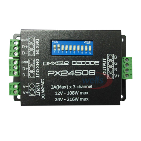 Décodeur PX24506 DMX 512, 9A, amplificateur 12V 24V 512, contrôleur DMX512 pour lumières bandes RGB led ► Photo 1/5