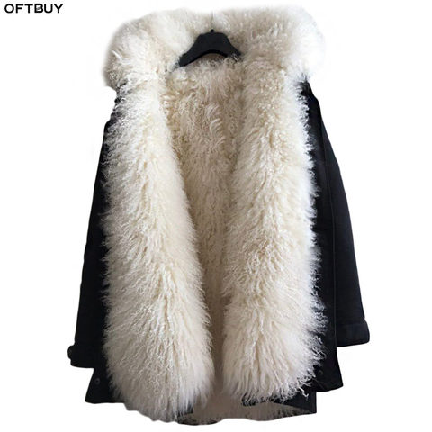 OFTBUY-Parka longue manteau d'hiver pour femme, vraie fourrure naturelle, fourrure de mouton mongolie naturelle, Parka chaude épaisse capuche, grande taille, Streetwear, 2022 ► Photo 1/6