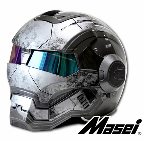 MASEI – casque de moto gris IRONMAN, demi-casque rétro ouvert au
