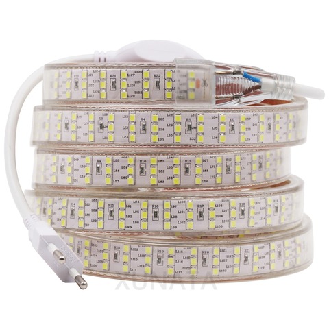 276Led/m trois rangées LED bande lumière 220V 2835 Flexible LED ruban étanche avec ue interrupteur prise pour la décoration de vacances à la maison ► Photo 1/1