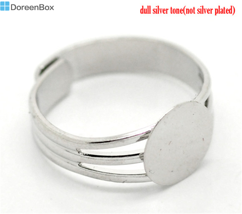 Doreen boîte chaude-couleur argent cuivre anneau réglable socle tampon vierge 18.3mm US 8 (tampon: 10mm), 10 pièces (B17220) ► Photo 1/1
