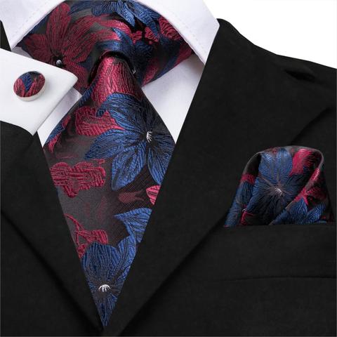 Cravate Hi-Tie en soie pour hommes, SN-3125 cm, cravate rouge et bleu Floral, cravates classiques, fête de mariage, boutons de manchette carrés, ensemble de luxe, 8.5 ► Photo 1/6