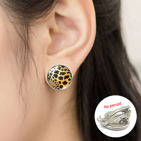 Boucles d'oreilles Vintage imprimé léopard, bijoux en verre, dôme, Clip, fait à la main, sans piercing, accessoire cadeau ► Photo 1/6