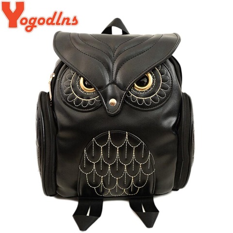 Yogodlns Mode Femmes Sac À Dos Date Frais Élégant Noir PU En Cuir Hibou Sac À Dos Femmes Vente Chaude Femmes épaule sac sacs d'école ► Photo 1/6