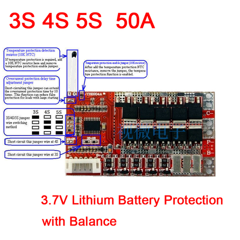 3S 4S 5S 50A 12V 16.8V 21V PCM BMS 18650 lithium Li-ion batterie panneau de protection avec cellules d'équilibre pour LiPO polymère ► Photo 1/5