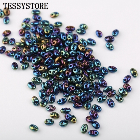 Lot de perles de verre à Double trou, 2.5x5mm, ovales, de couleur tchèque, pour la fabrication de bijoux, accessoires faits à la main, 10 g/lot ► Photo 1/6