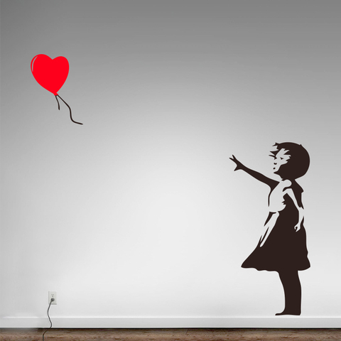 Banksy Vinyle Mur Autocollant Décor À La Maison Fille avec Ballon Coeur Rue Graffiti Art Sticker Il Y A Toujours de L'espoir Murale Gratuit expédition ► Photo 1/5