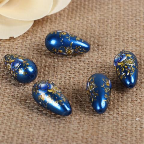 Perles d'espacement en acrylique japonais Vintage japonais Tensha, fleur Sakura, bleu Royal et rose, environ 22mm x 11mm, 5 pièces ► Photo 1/5