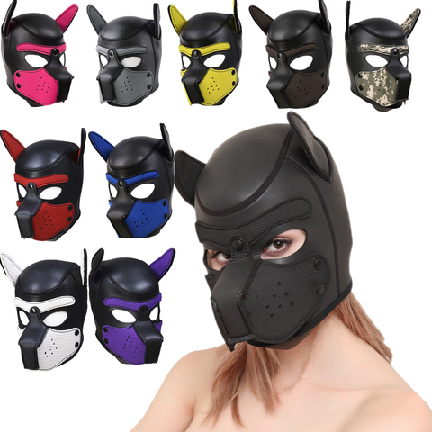 Masque pour chien, 10 couleurs, M/L, pour jeu de rôle, tête complète, en Latex doux, rembourré, en caoutchouc ► Photo 1/6