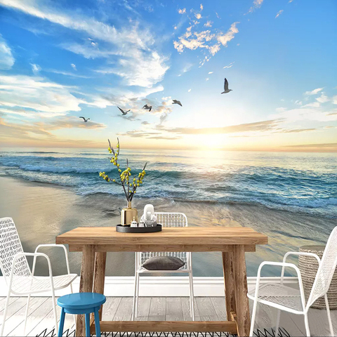 Papier peint mural 3D paysage bord de mer | Papier peint personnalisé, Photo pour les murs, décor mural d'arrière-plan pour salon et salle à manger ► Photo 1/5