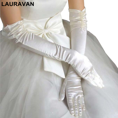 Gants de mariée en Satin perlé, 1 paire, rouge, noir, blanc, ivoire, longs, élégants, pour femmes ► Photo 1/3