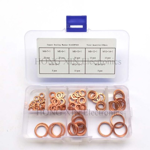 Ensemble de joints de lave-linge en cuivre, 100 pièces/ensemble, Kit de joints de rondelles plates, M4-M14 pièces/ensemble ► Photo 1/6