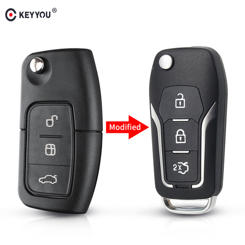 KEYYOU-coque de clé télécommande à 3 boutons, rabattable pour voiture Ford Mondeo, Focus, Fiesta C Max, S Max, Galaxy, Fob, sans clé ► Photo 1/6