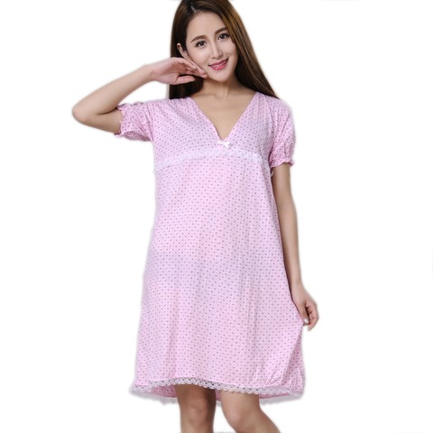 Femmes chemises de nuit 100% coton 2022 nouvel été et automne femme chemise de nuit mince chemise de nuit pas cher salon bleu jaune rose ► Photo 1/5