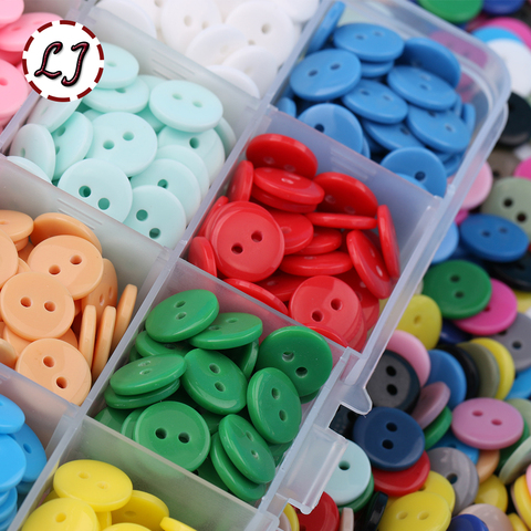 Boutons ronds de 2 trous en résine, 100 pièces/lot, accessoires à coudre, couleur bonbon, diamètre de 12mm, bricolage fait main ► Photo 1/4