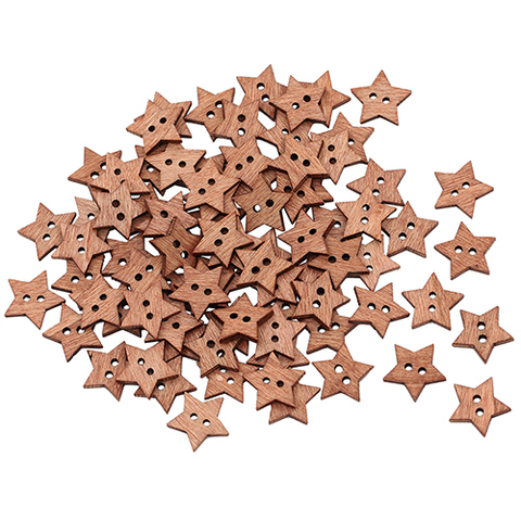 Scrapbook boutons en bois en forme d'étoile, boutons, couture, à cinq points, bricolage 2 trous, pour vêtements, 100 pièces ► Photo 1/6