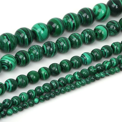 Perles rondes de Malachite en pierre naturelle pour fabrication de bijoux, 4/6/8/10/12mm ► Photo 1/6