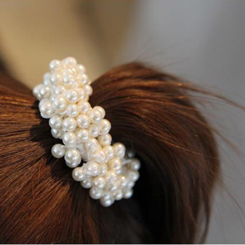 Mode corde Scrunchie élastique pour queue de cheval blanc noir Champange fausse perle perles élastiques bandes de cheveux accessoires de cheveux pour les femmes ► Photo 1/6