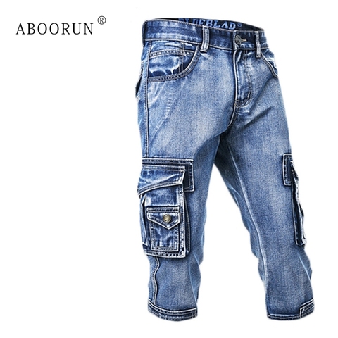 ABOORUN été hommes Cargo Denim Short militaire Multi poches Biker Short jean pour homme x1358 ► Photo 1/5